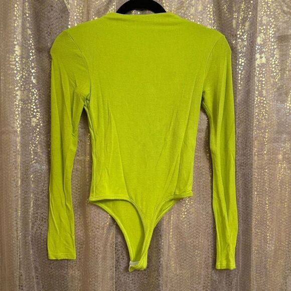 Naked Wardrobe Bright Lime Green Long Sleeve Bodysuit Small - Picture 2 of 7
